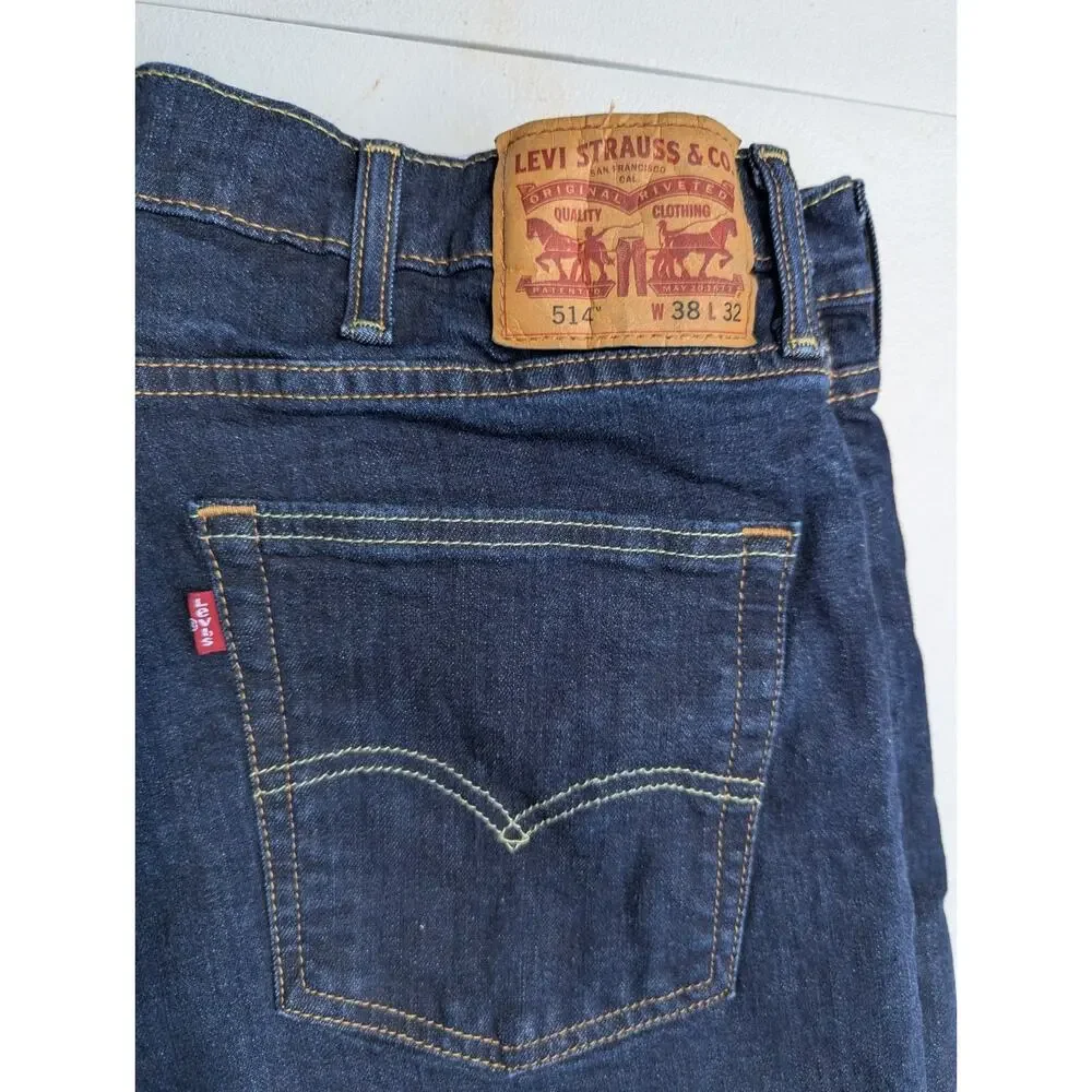 Levi’s 514 Straight Fit Jeans Men’s 38x32 Denim Cotton Stretch Dark Wash Relaxed